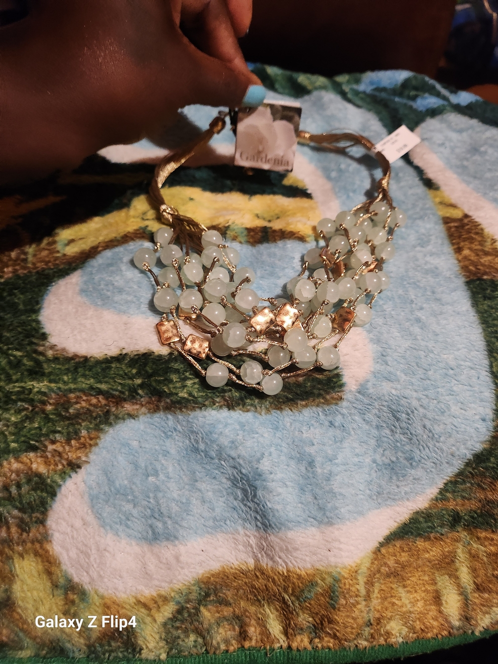 Gold-Trimmed Mint Bead Multi-Strand Necklace